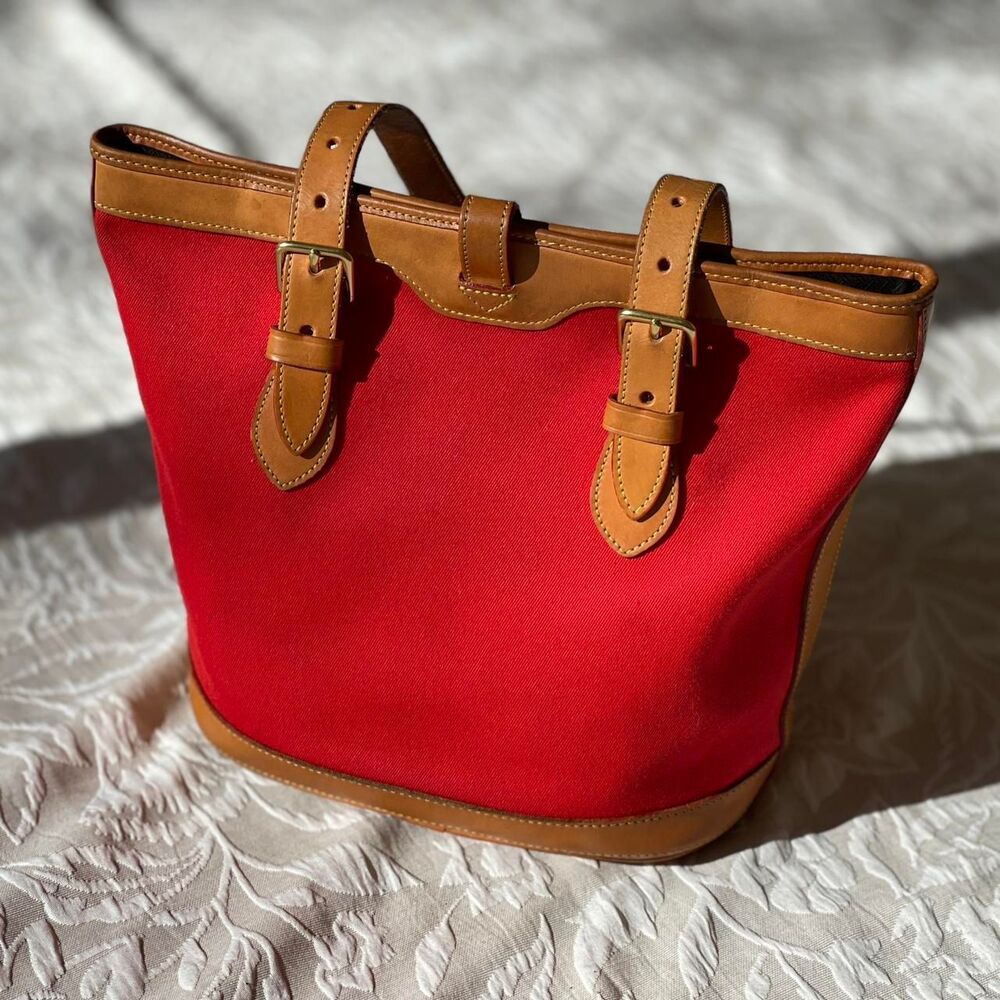 Rare Vintage 90s Dooney & Bourke Cabriolet Red Canvas Leather Trim Bucket Bag - Picture 4 of 13